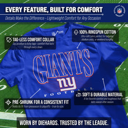 New York Giants NFL Adult Overtime Blueprint Tag-Less T-Shirt - Royal