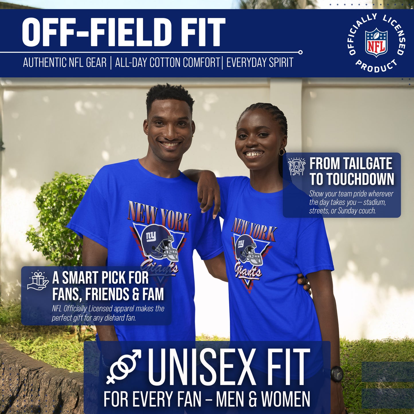 New York Giants NFL Adult Retro Triangle Unisex T-Shirt - Royal