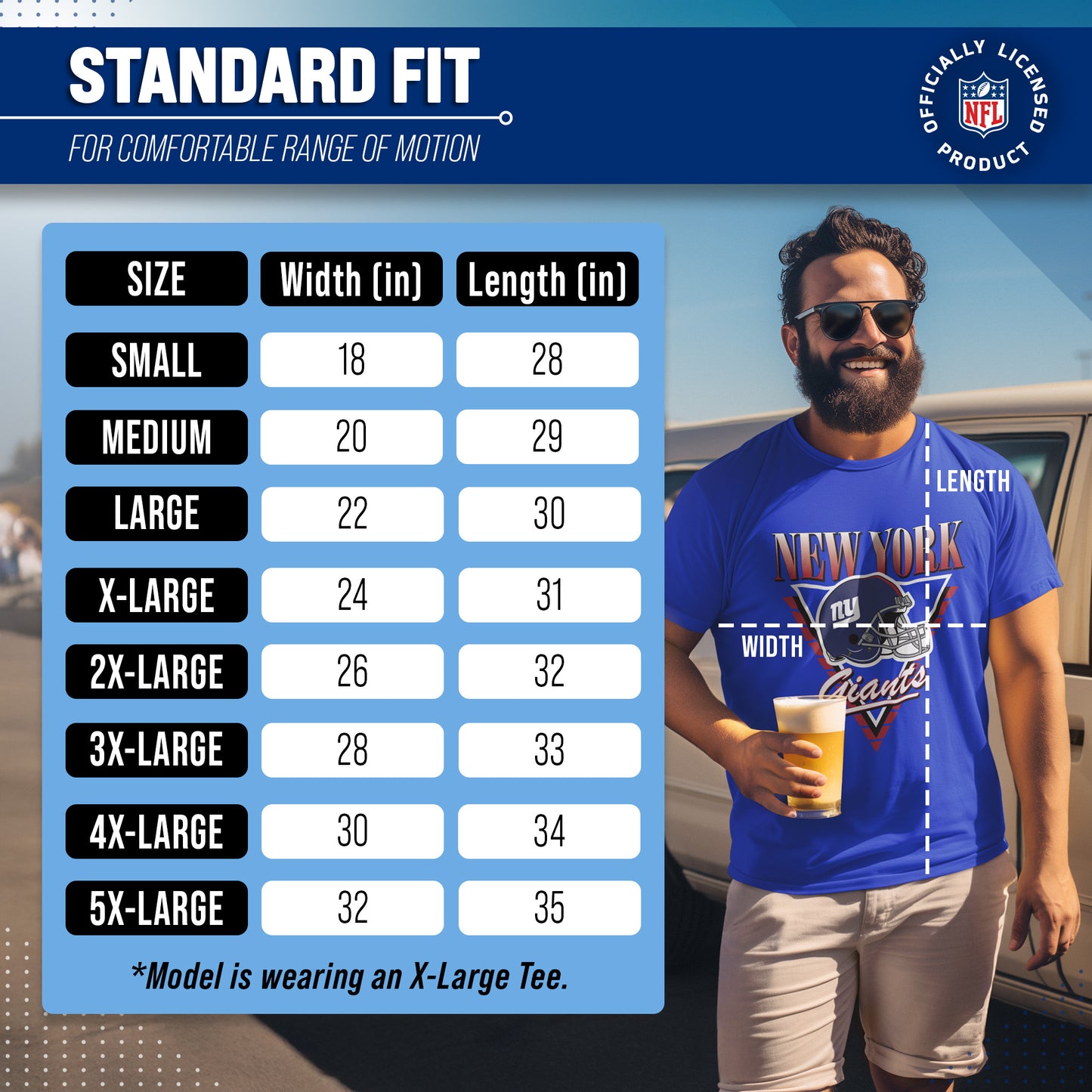 New York Giants NFL Adult Retro Triangle Unisex T-Shirt - Royal