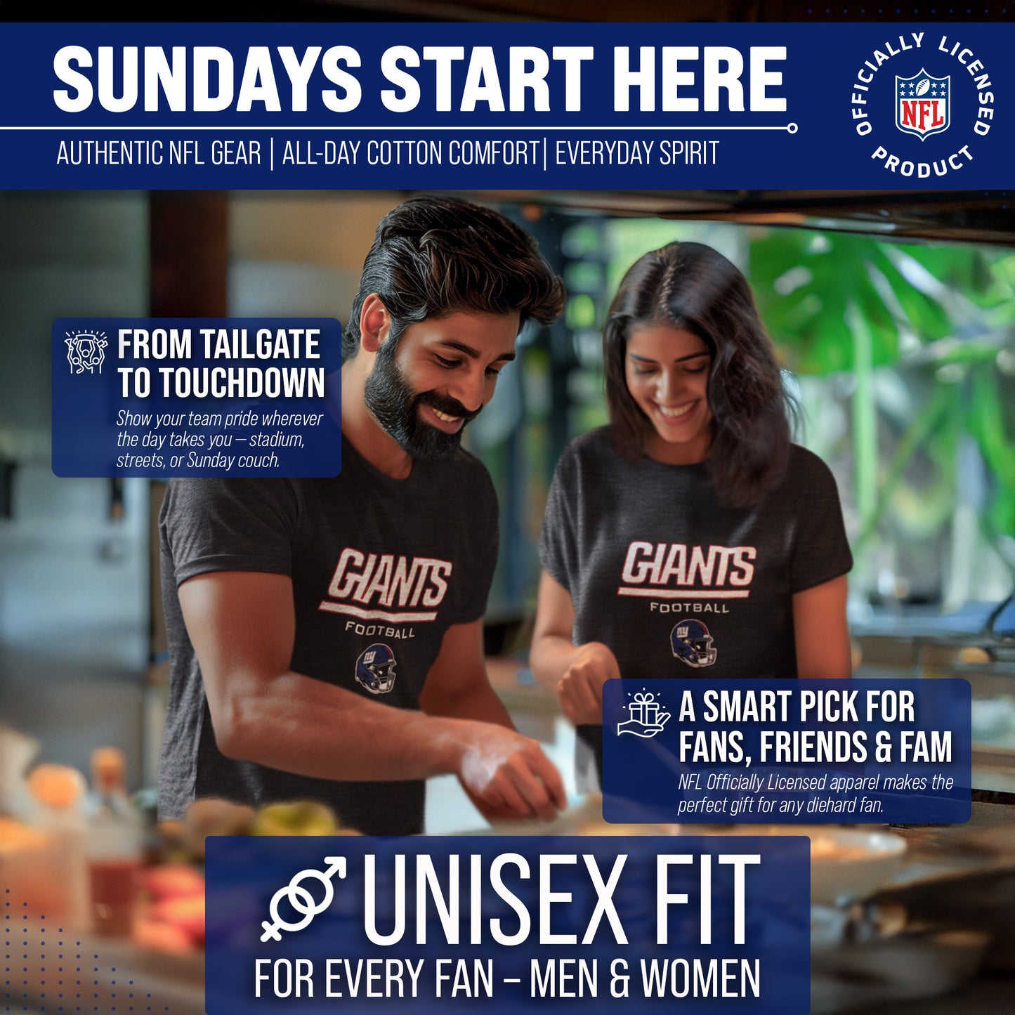 New York Giants NFL Adult Football Helmet Tagless T-Shirt - Charcoal