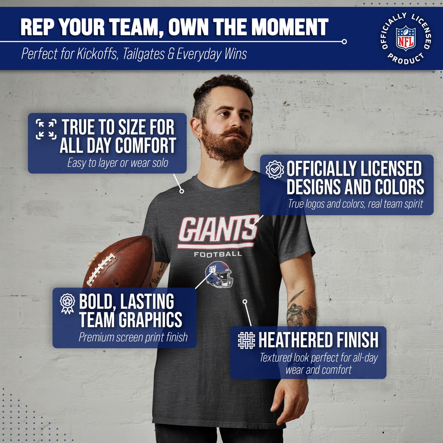 New York Giants NFL Adult Football Helmet Tagless T-Shirt - Charcoal