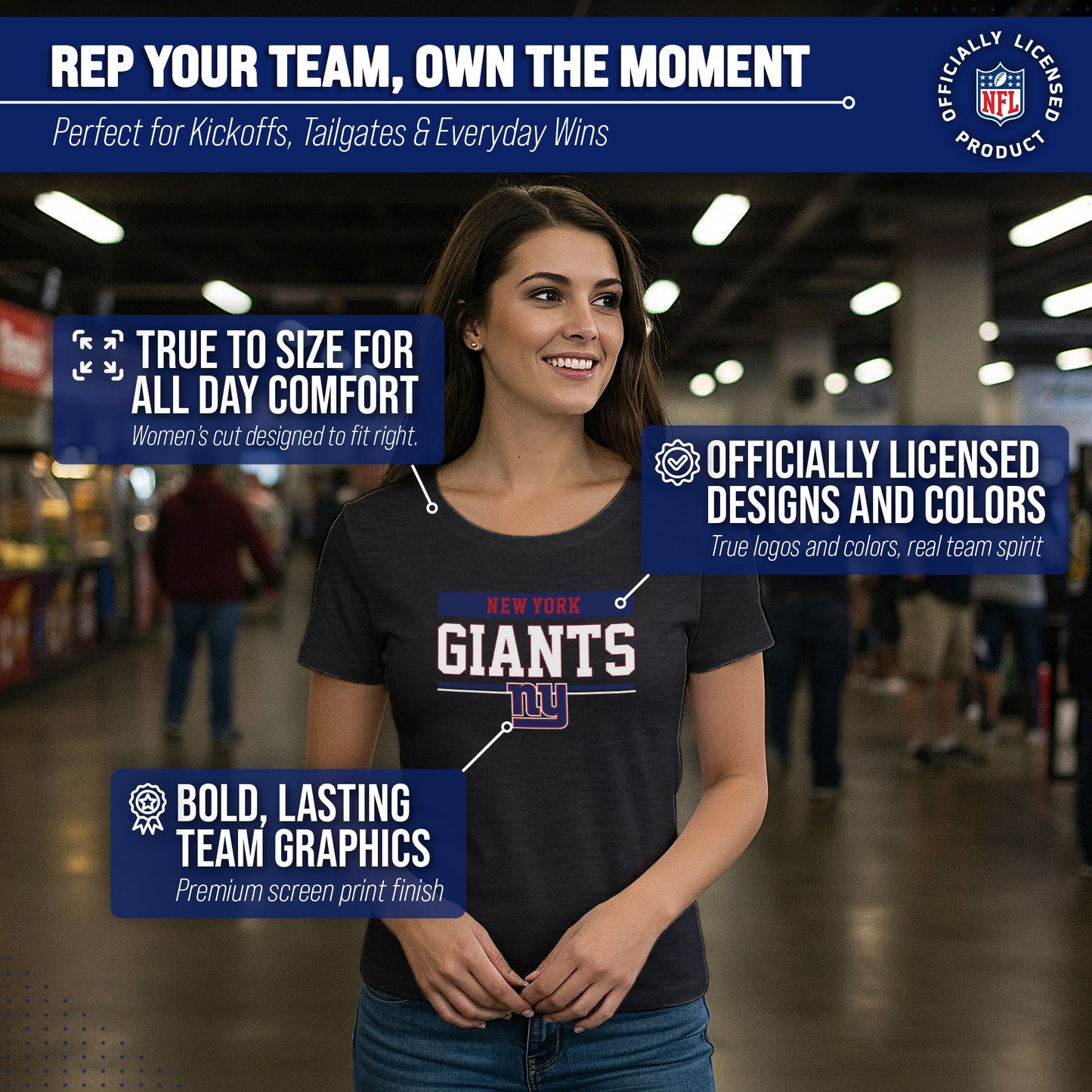 New York Giants NFL Women's Team Block Charcoal Tagless T-Shirt - Charcoal