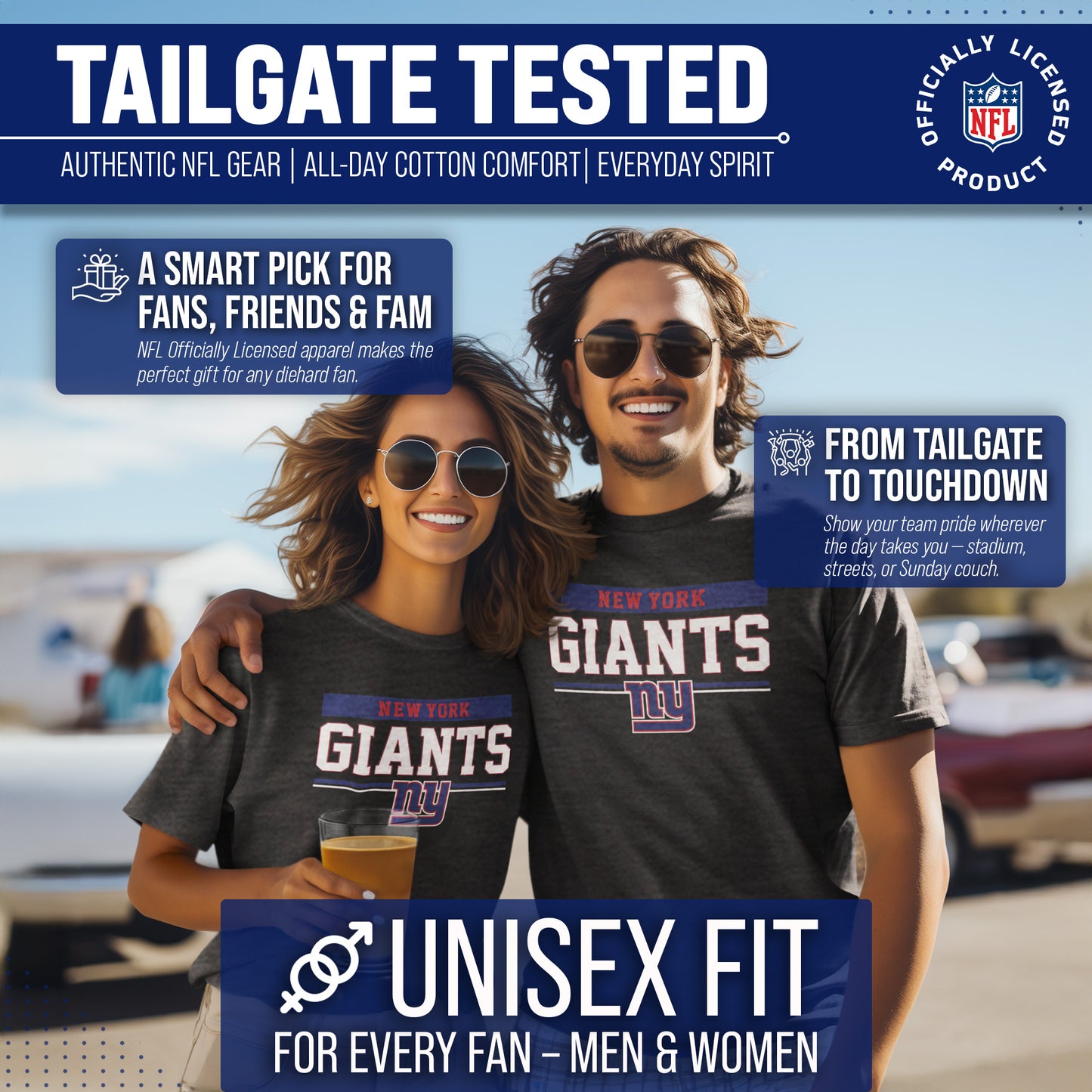 New York Giants NFL Adult Team Block Tagless T-Shirt - Charcoal