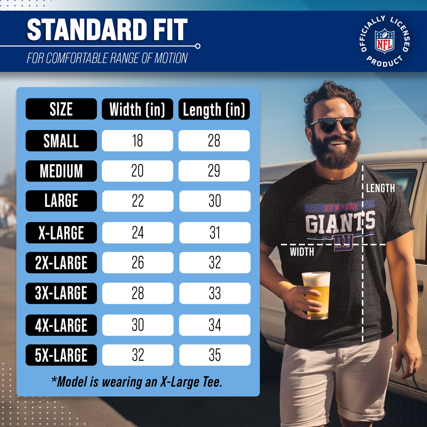 New York Giants NFL Adult Team Block Tagless T-Shirt - Charcoal