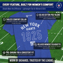 New York Giants NFL Womens Big Date Tag-Less T-Shirt - Royal