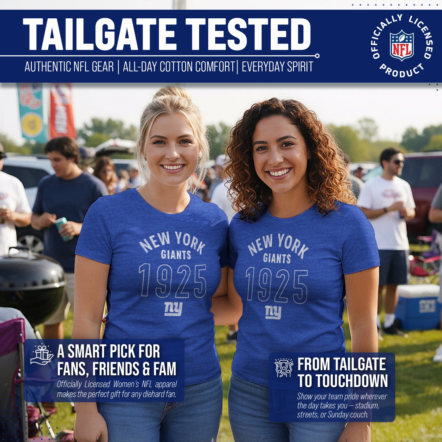 New York Giants NFL Womens Big Date Tag-Less T-Shirt - Royal