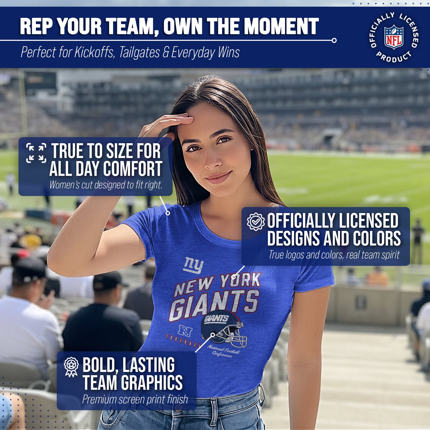 New York Giants NFL Womens Distressed Helmet Tag-Less Soft T-Shirt - Royal Heather