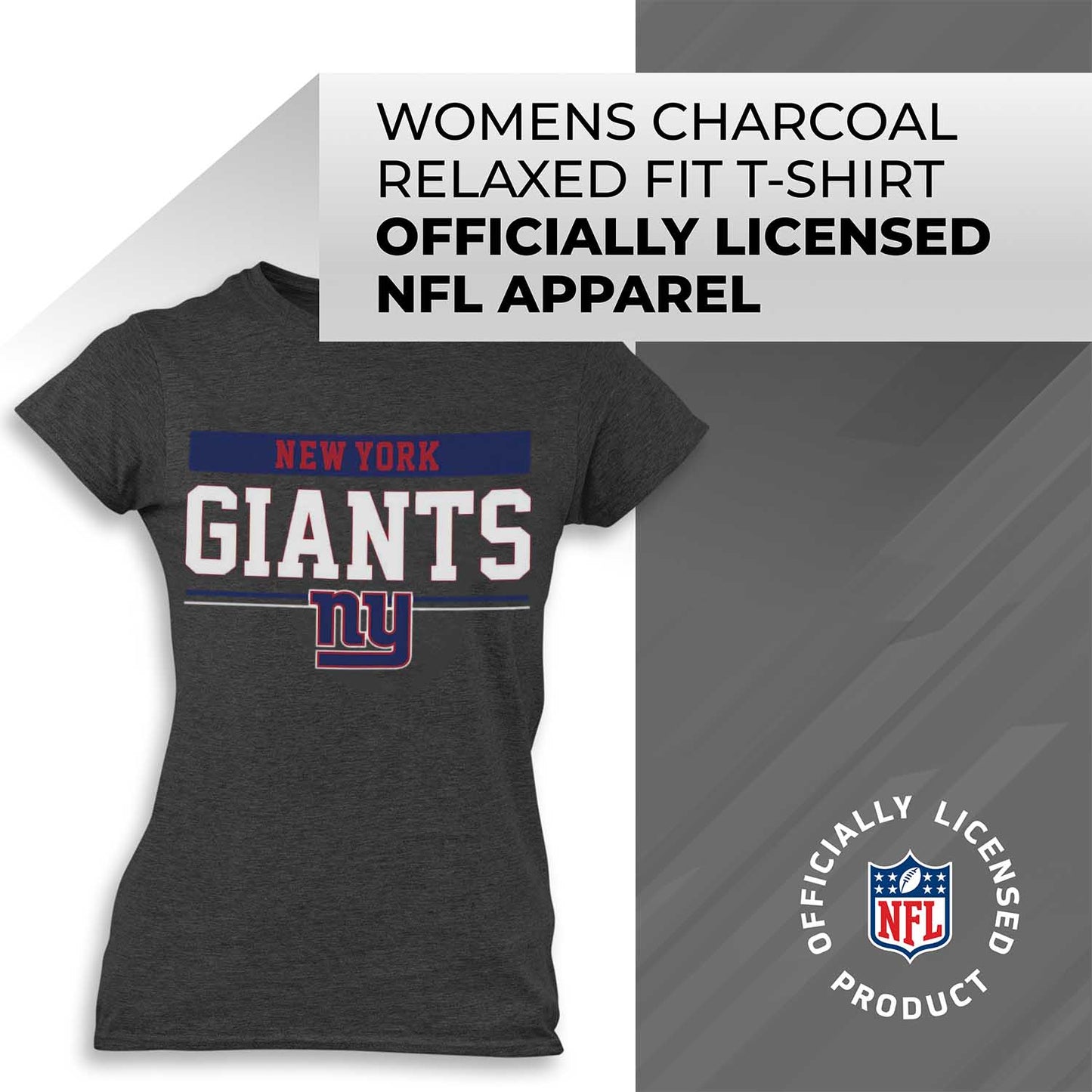 New York Giants NFL Women's Team Block Charcoal Tagless T-Shirt - Charcoal