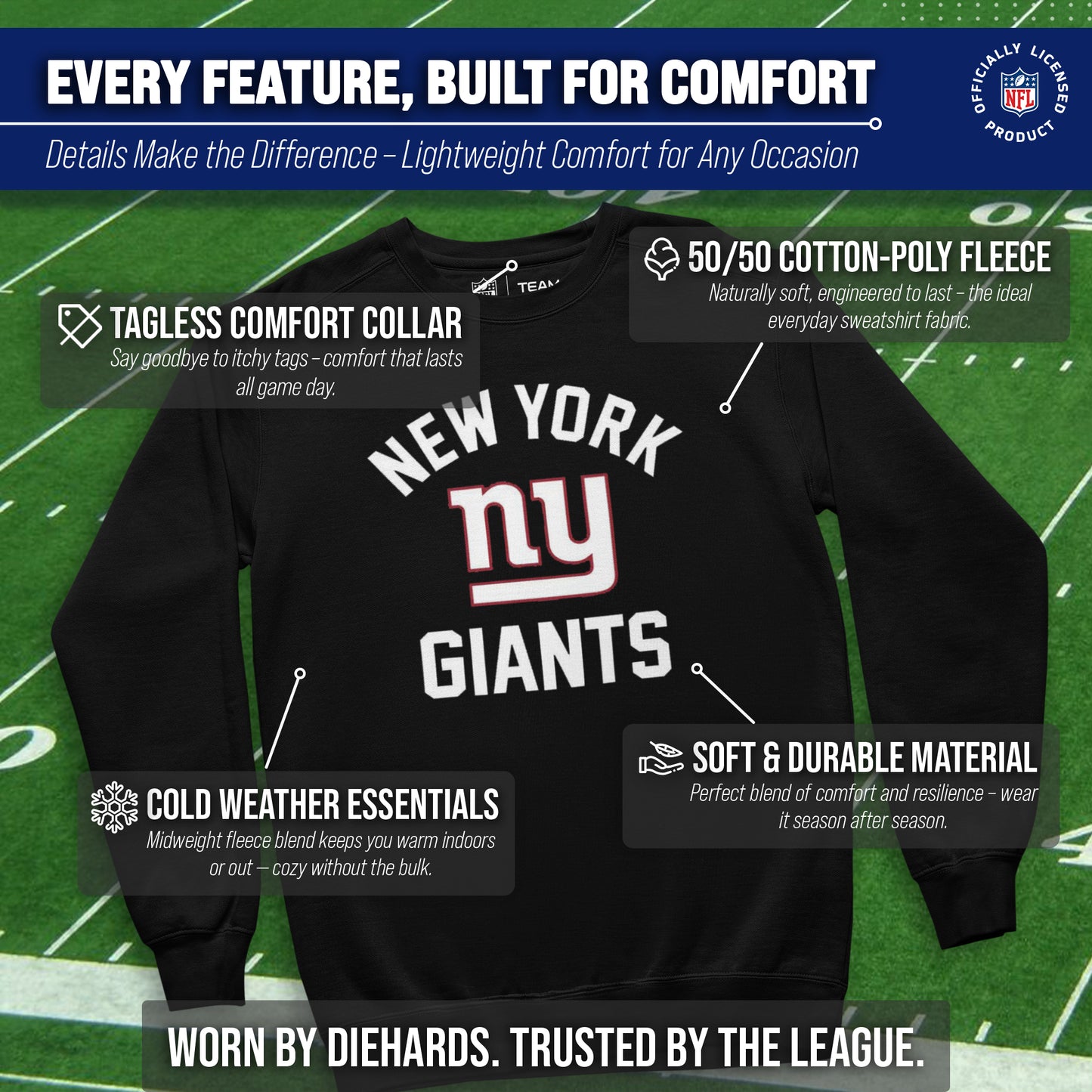 New York Giants NFL Adult Gameday Football Crewneck Sweatshirt - Black
