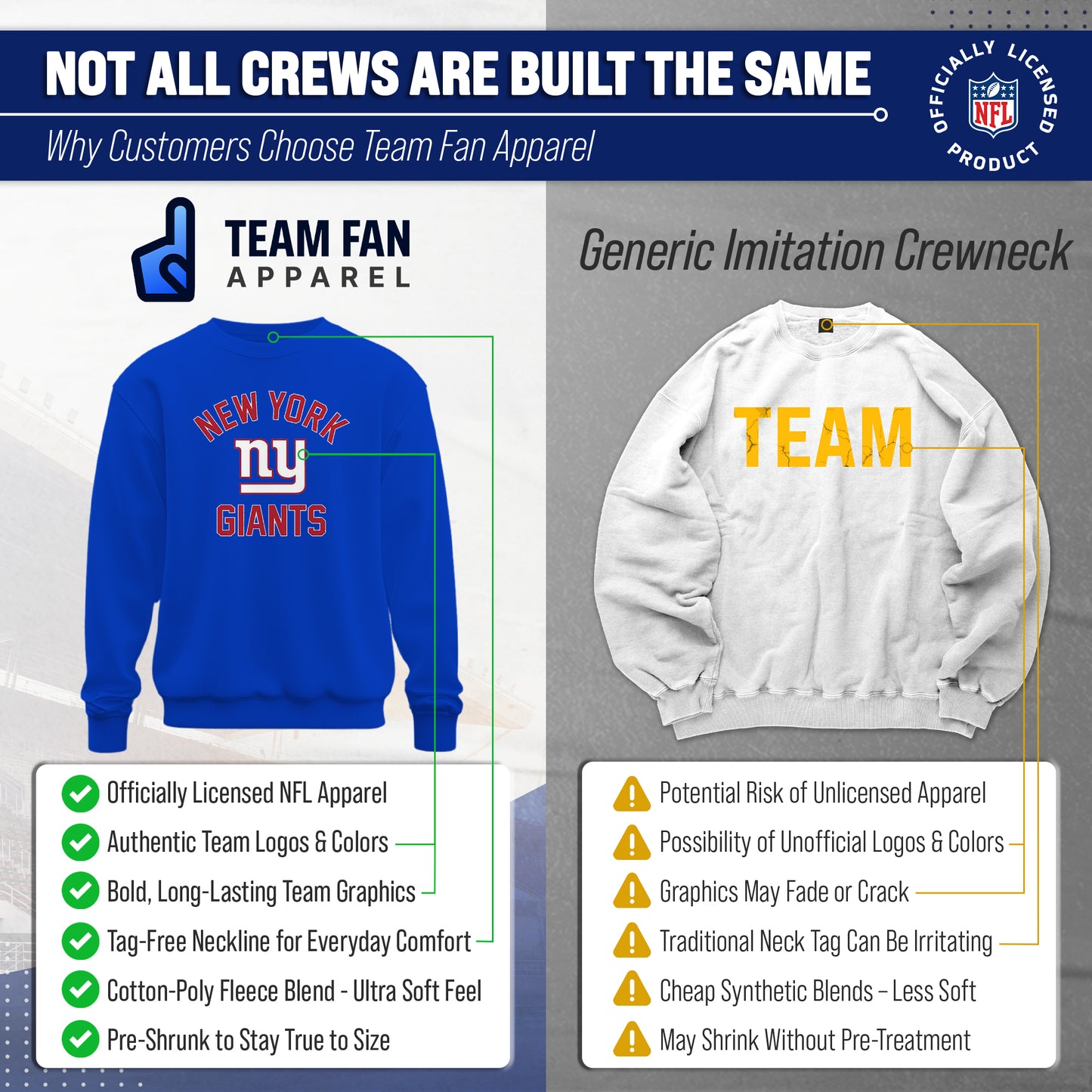 New York Giants NFL Adult Gameday Football Crewneck Sweatshirt - Royal