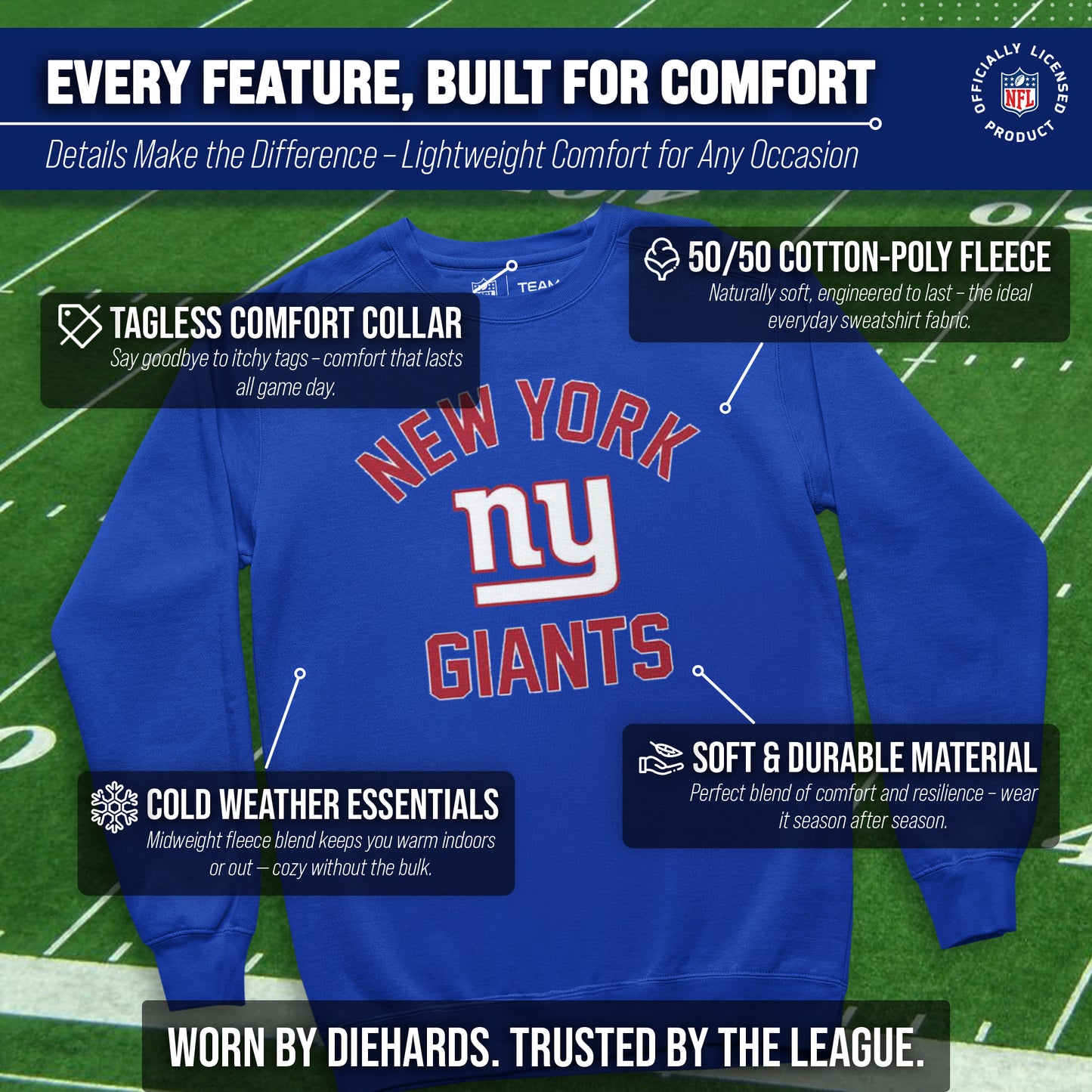 New York Giants NFL Adult Gameday Football Crewneck Sweatshirt - Royal