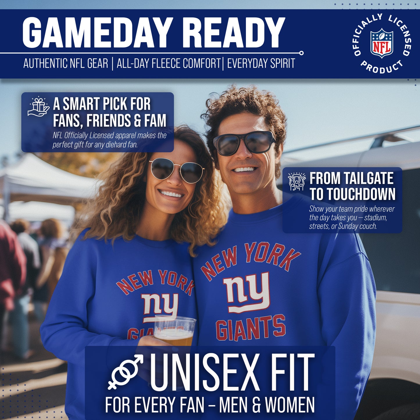 New York Giants NFL Adult Gameday Football Crewneck Sweatshirt - Royal