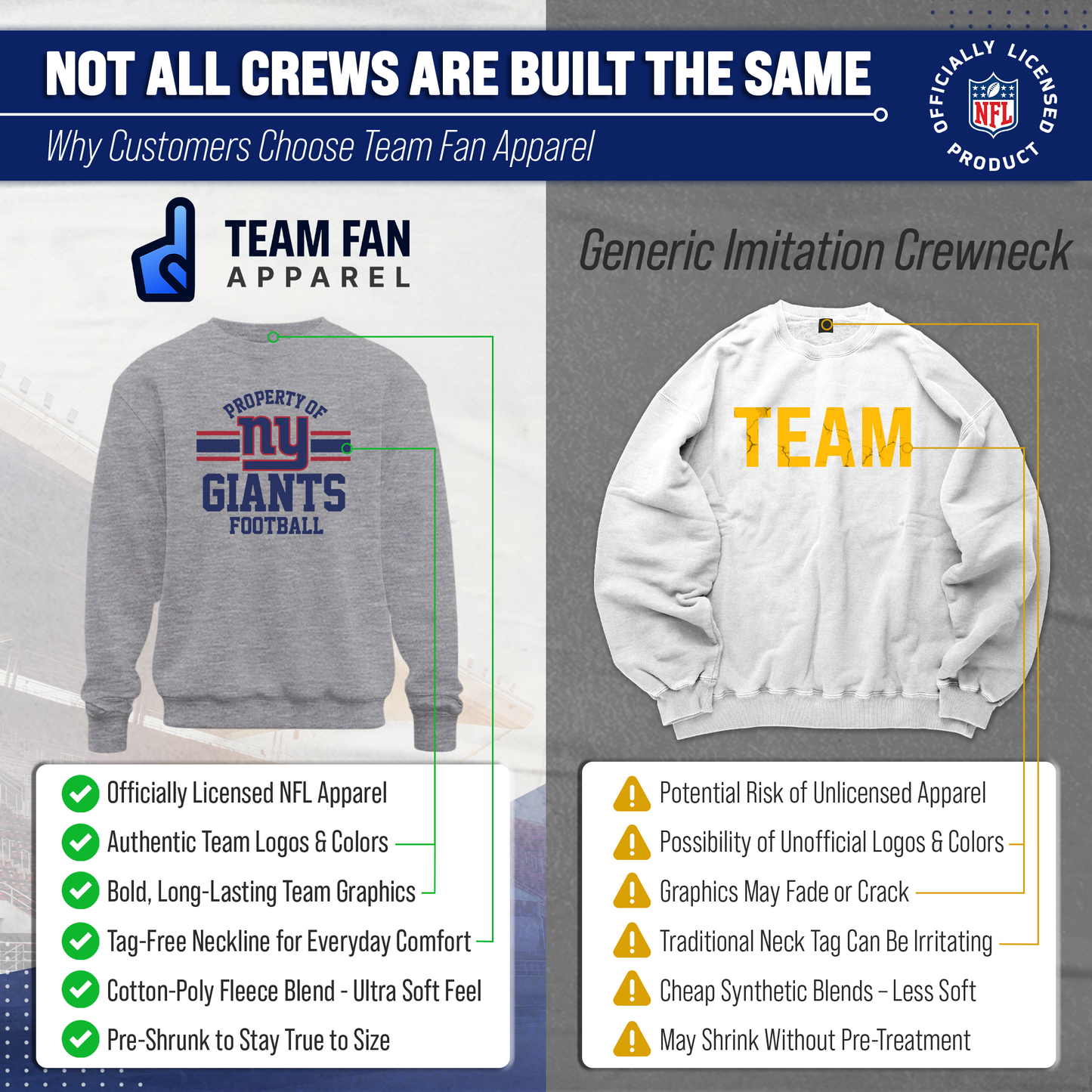 New York Giants NFL Adult Property Of Crewneck Fleece Sweatshirt - Sport Gray