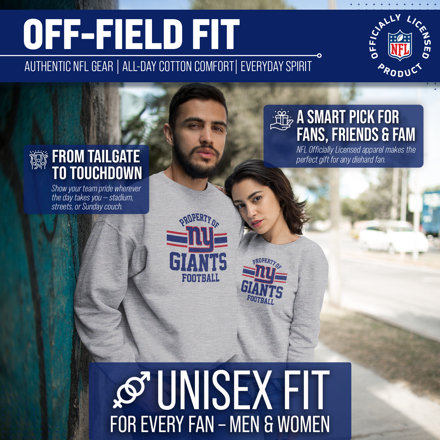 New York Giants NFL Adult Property Of Crewneck Fleece Sweatshirt - Sport Gray