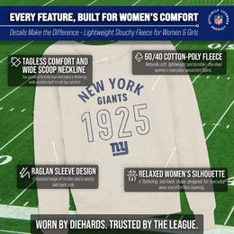 New York Giants NFL Womens Big Date French Terry Slouchy Top - Birch
