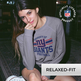 New York Giants NFL Womens Property of Lighweight Crew Neck - Sport Gray