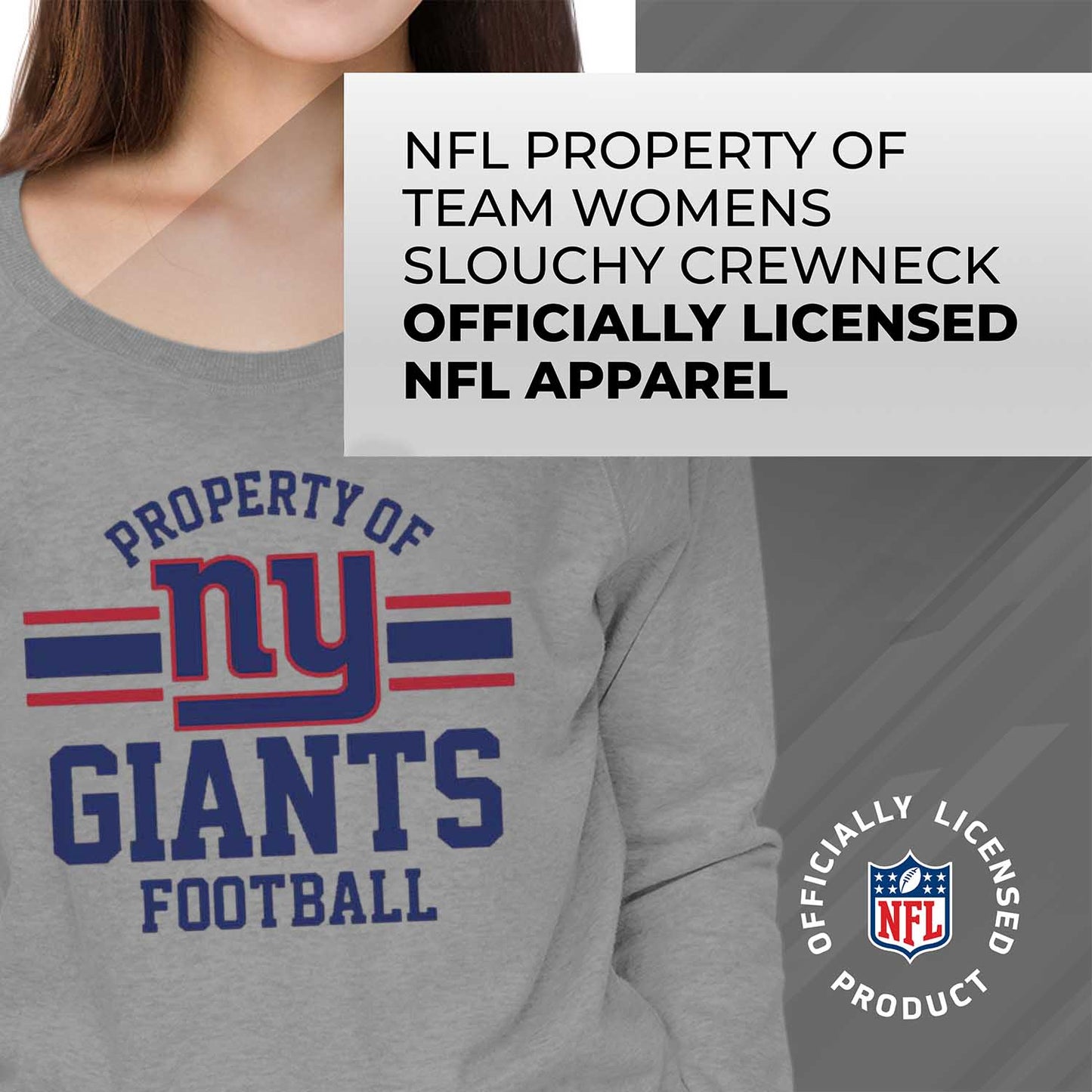 New York Giants NFL Womens Property of Lighweight Crew Neck - Sport Gray