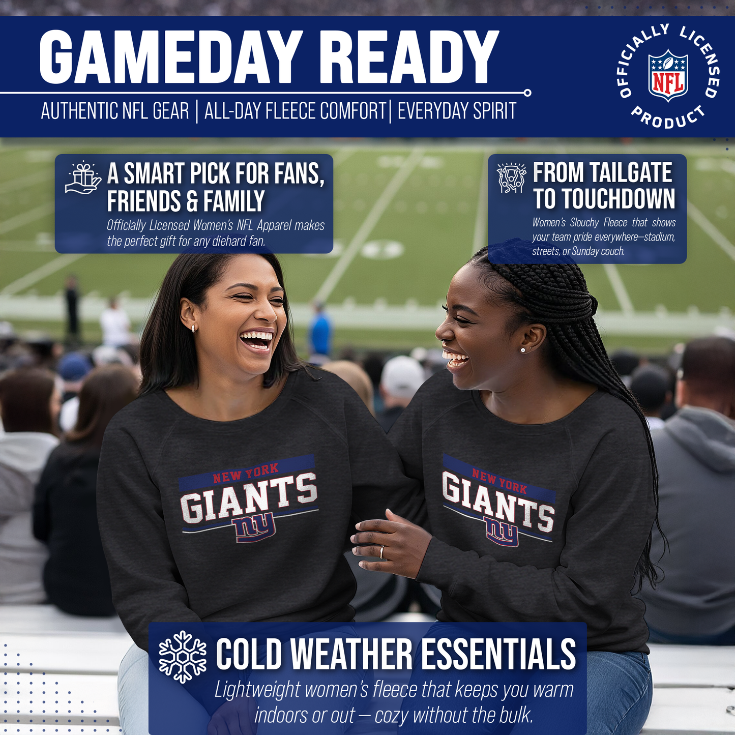 New York Giants NFL Womens Charcoal Crew Neck Football Apparel - Charcoal