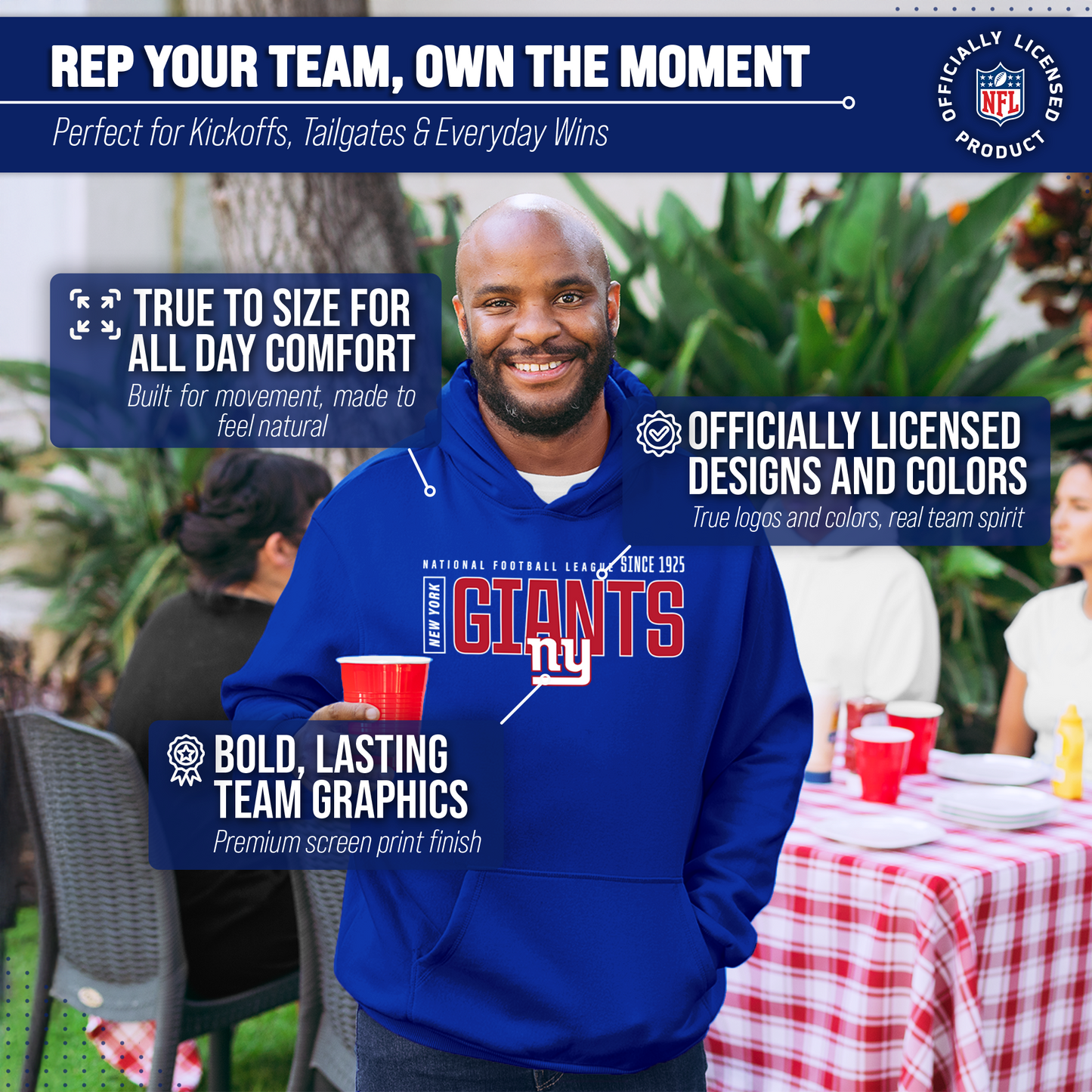 New York Giants NFL Adult Unisex Modern Endzone Soft Fleece Hooded Sweatshirt - Royal