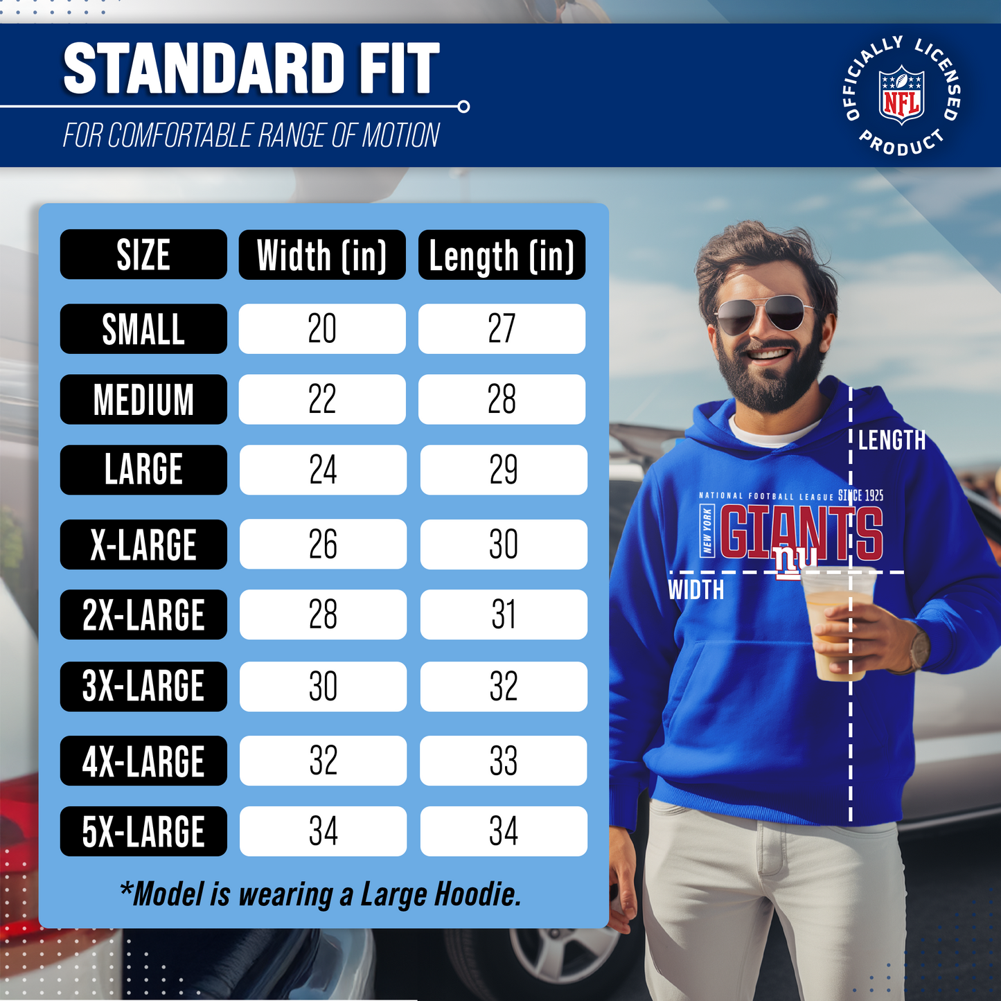 New York Giants NFL Adult Unisex Modern Endzone Soft Fleece Hooded Sweatshirt - Royal