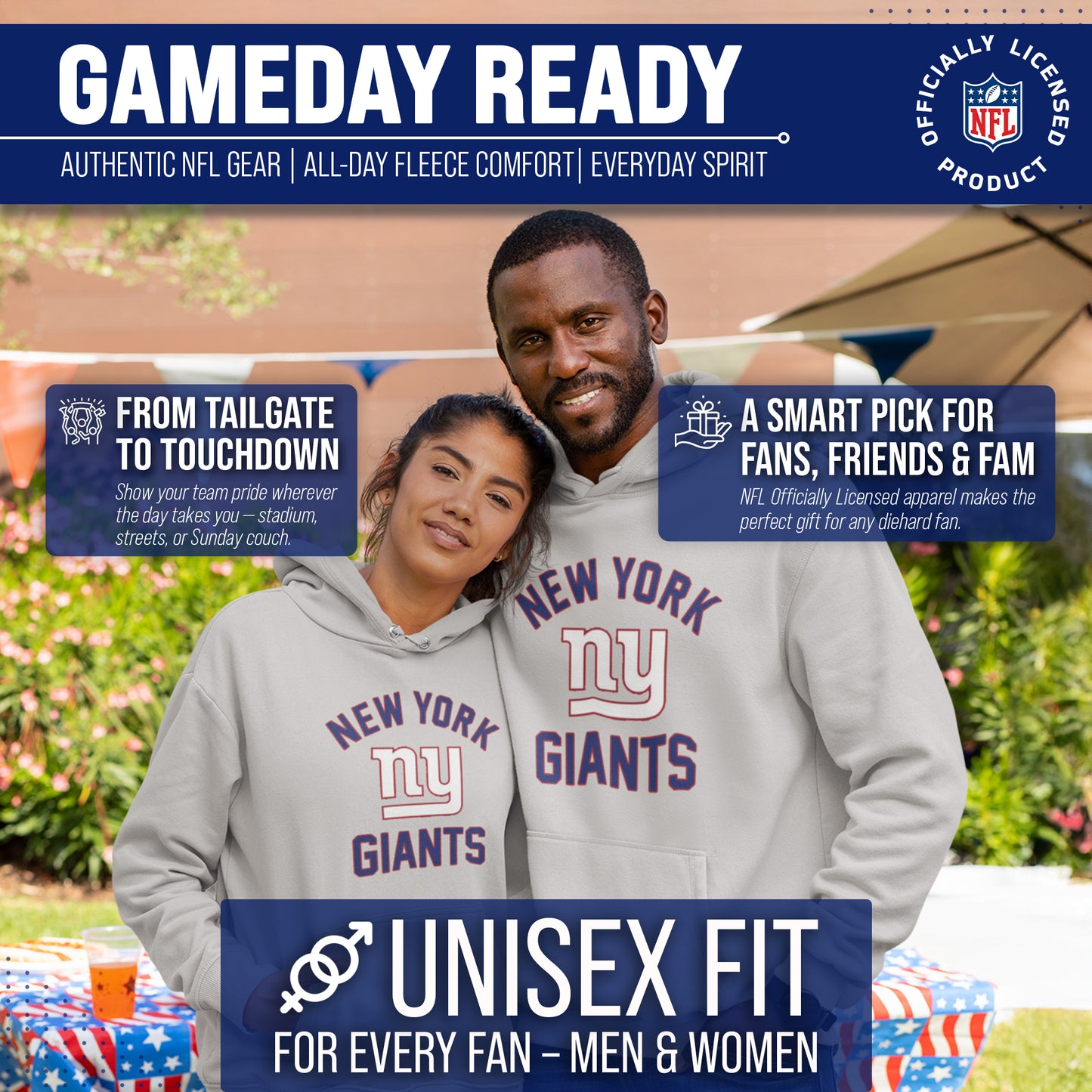 New York Giants NFL Adult Gameday Hooded Sweatshirt - Sport Gray