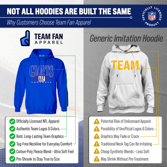 New York Giants NFL Adult Unisex Overtime Blueprint Soft Fleece Hooded Sweatshirt - Royal