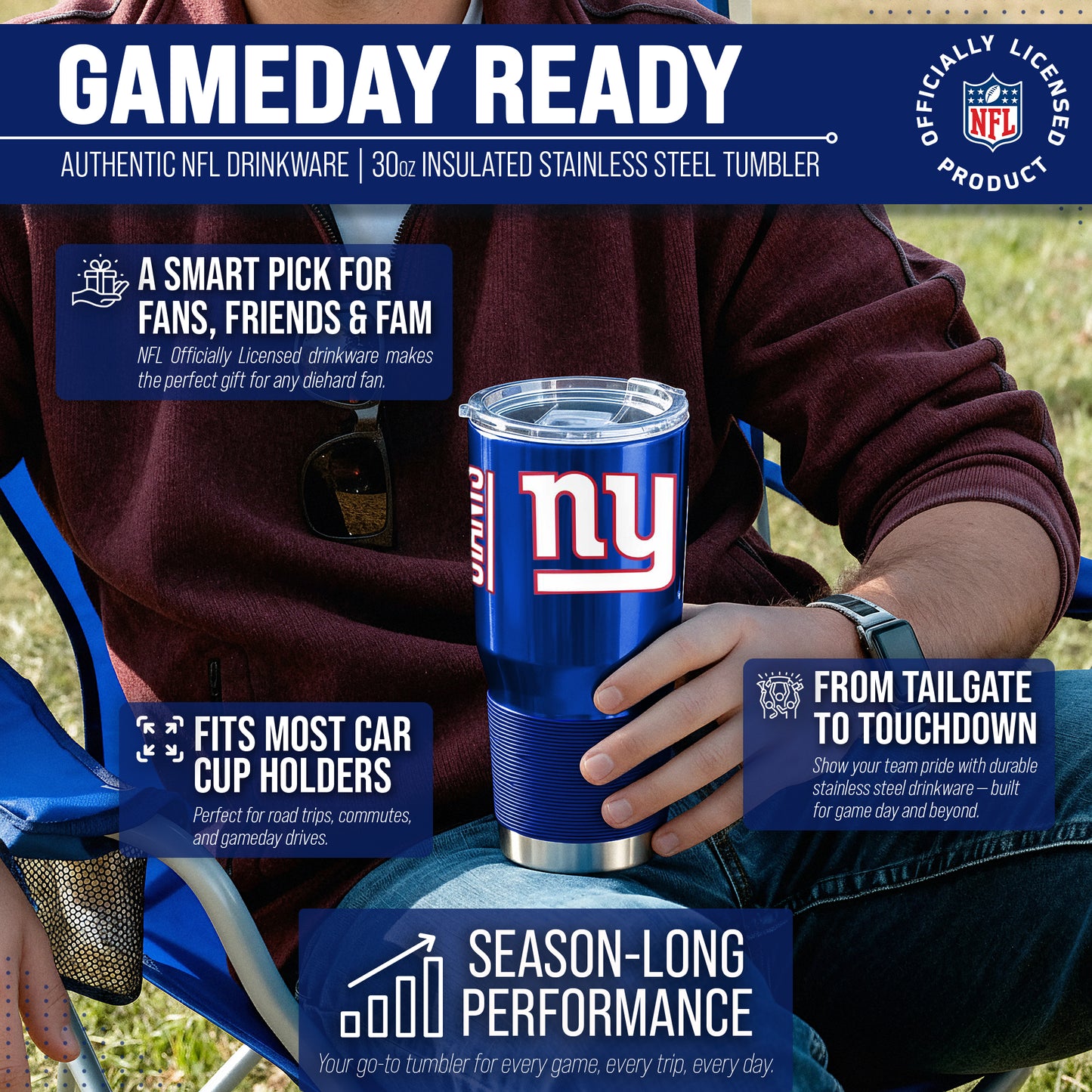 New York Giants NFL 30oz Gameday Stainless Steel Tumbler - Royal