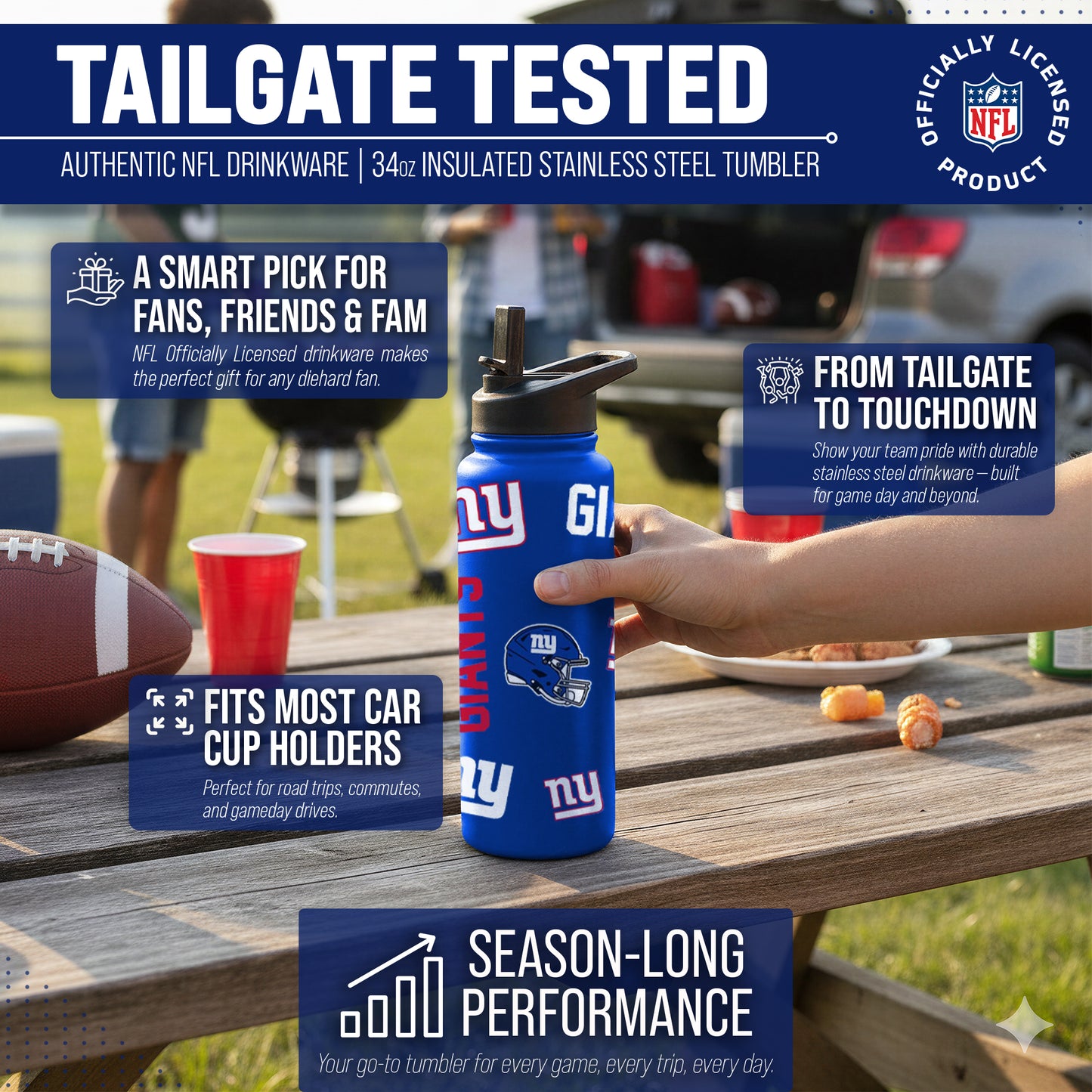 New York Giants NFL 34Oz Native Quencher Water Bottle - Royal