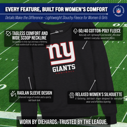 New York Giants Women's NFL Ultimate Fan Logo Slouchy Crewneck -Tagless Fleece Lightweight Pullover - Charcoal