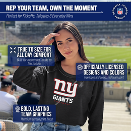New York Giants Women's NFL Ultimate Fan Logo Slouchy Crewneck -Tagless Fleece Lightweight Pullover - Charcoal