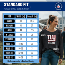 New York Giants Women's NFL Ultimate Fan Logo Slouchy Crewneck -Tagless Fleece Lightweight Pullover - Charcoal