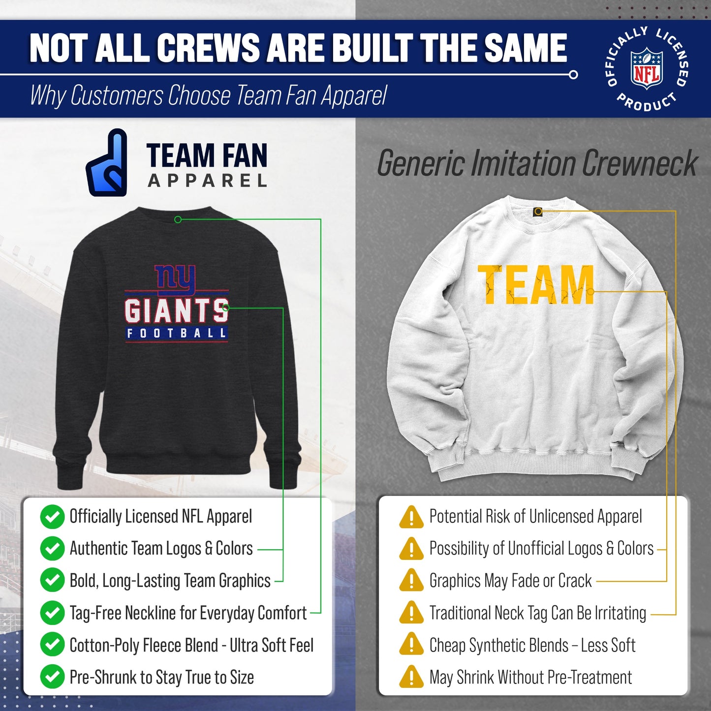 New York Giants NFL Adult True Fan Crewneck Sweatshirt - Charcoal