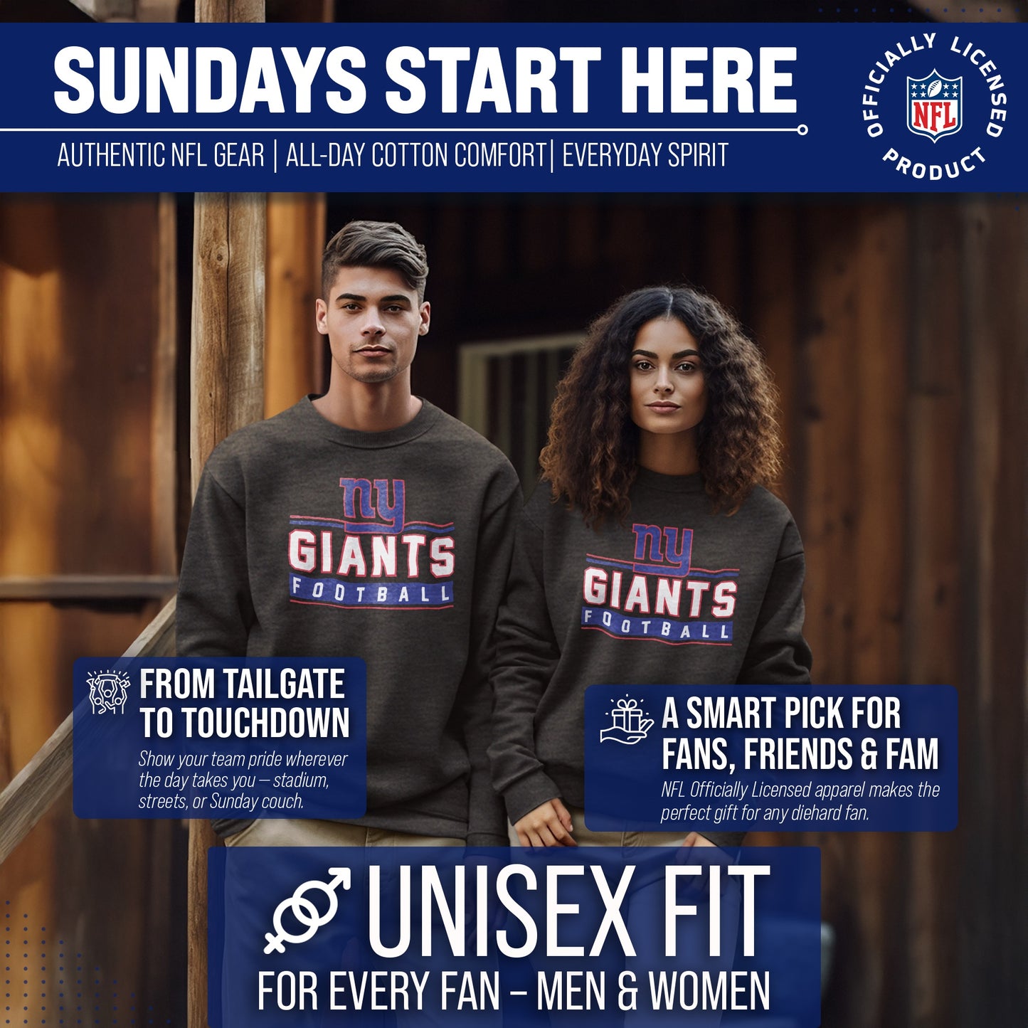 New York Giants NFL Adult True Fan Crewneck Sweatshirt - Charcoal