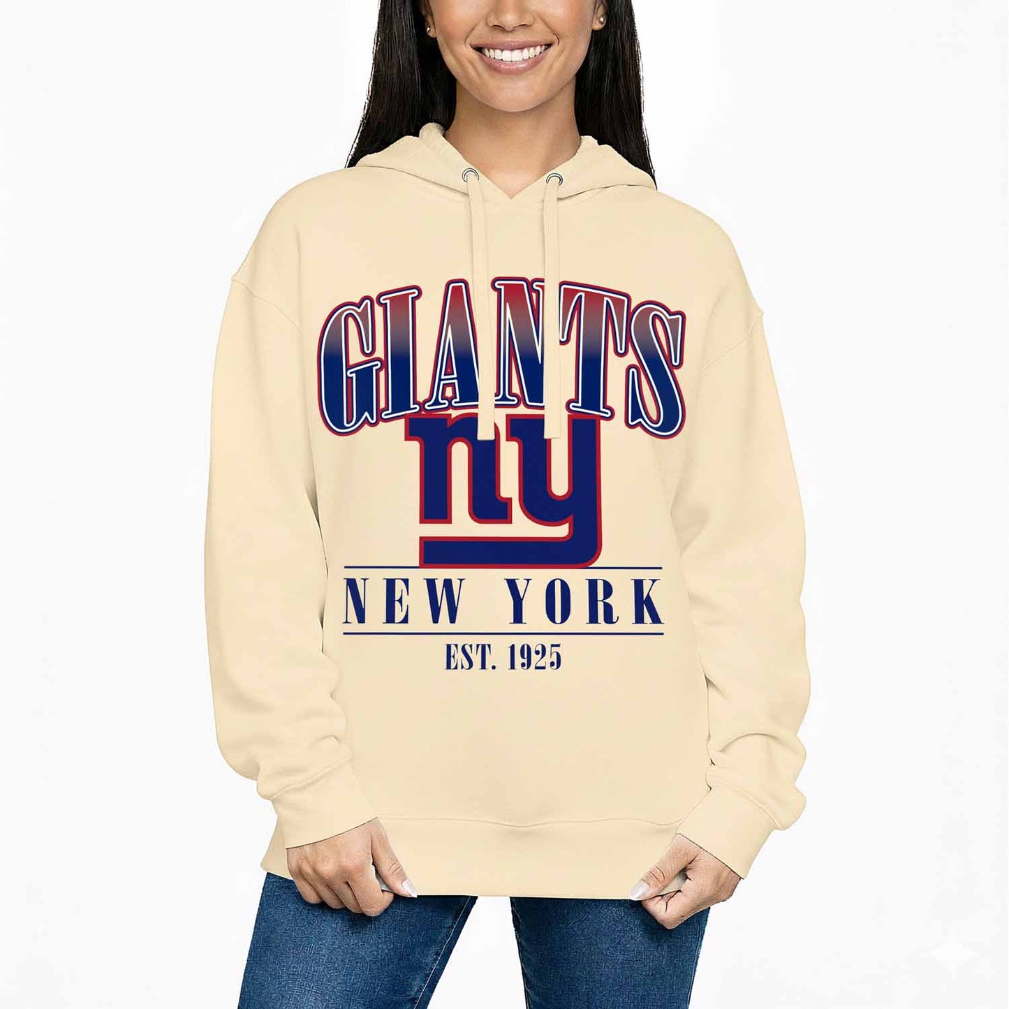 New York Giants Ladies NFL Starstruck Fleece Pullover Hooded Sweatshirt - Cream