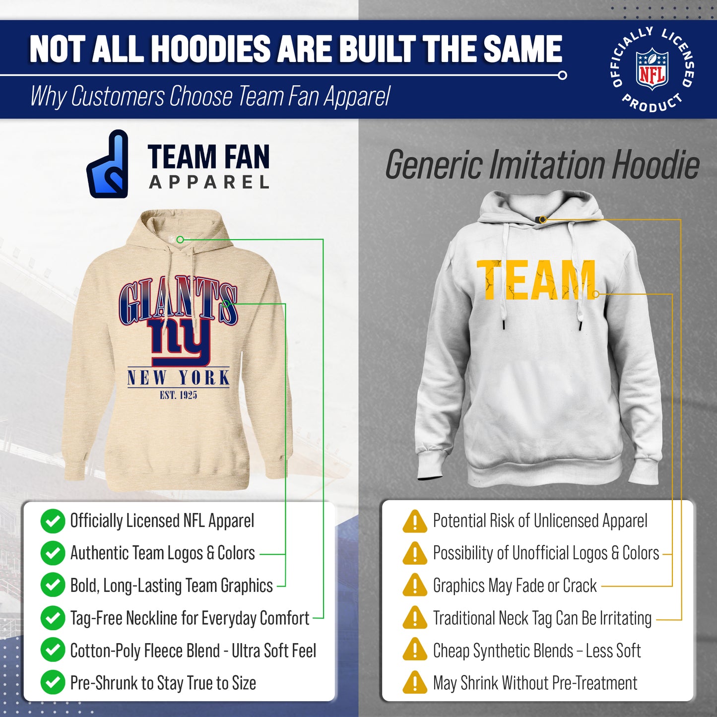 New York Giants Ladies NFL Starstruck Fleece Pullover Hooded Sweatshirt - Cream