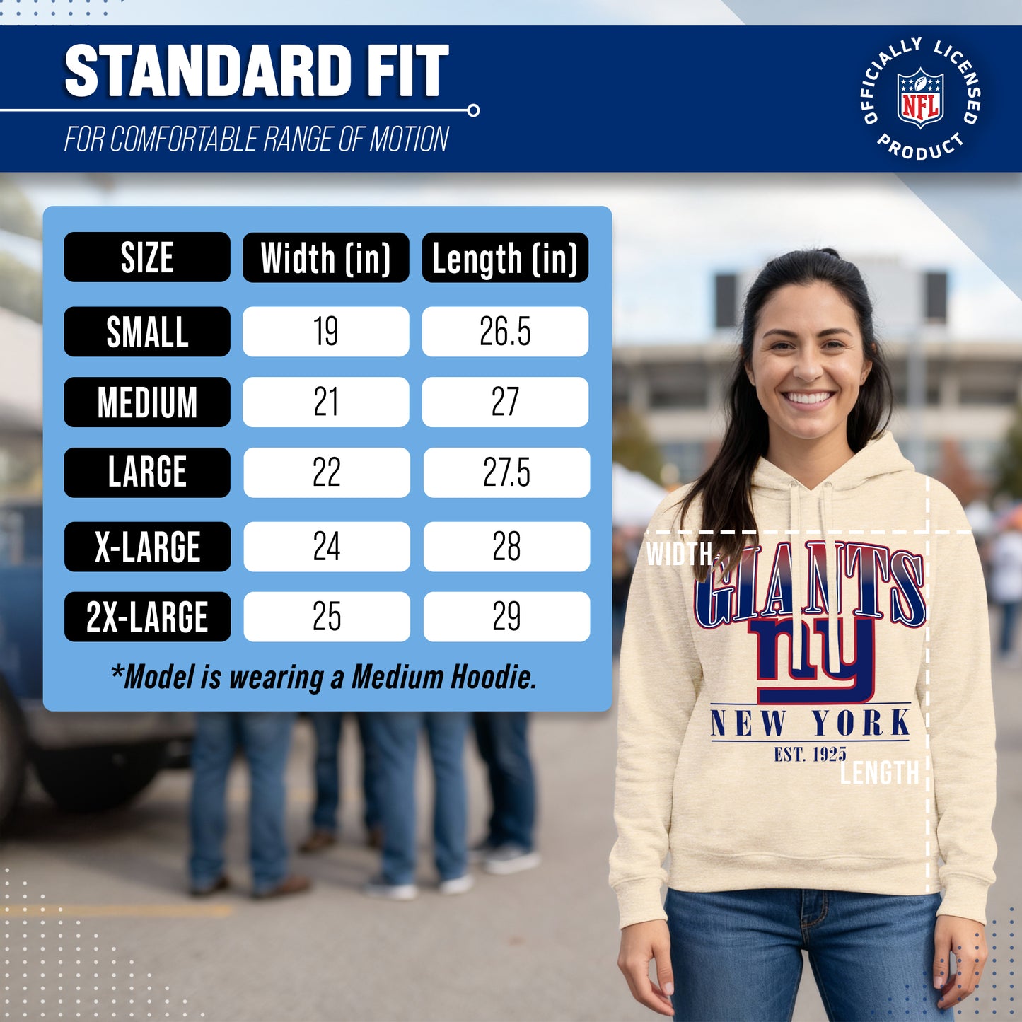 New York Giants Ladies NFL Starstruck Fleece Pullover Hooded Sweatshirt - Cream