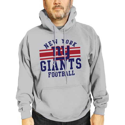 New York Giants NFL Team Stripe Hooded Sweatshirt- Soft Pullover Sports Hoodie For Men & Women - Sport Gray