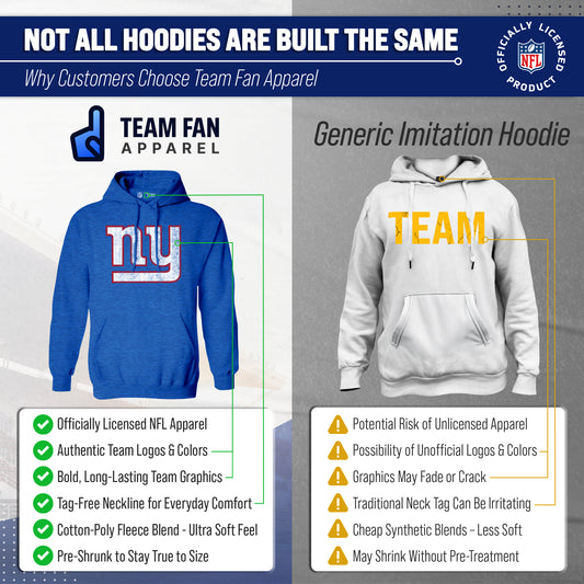New York Giants NFL Adult Unisex Modern Throwback Ultra Soft Fleece Hooded Sweatshirt - Blue