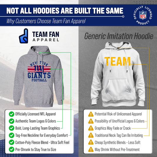 New York Giants NFL Team Stripe Hooded Sweatshirt- Soft Pullover Sports Hoodie For Men & Women - Sport Gray