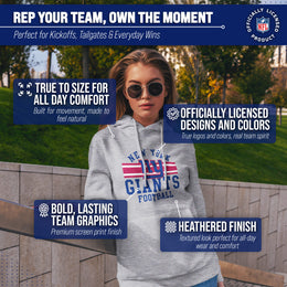 New York Giants NFL Team Stripe Hooded Sweatshirt- Soft Pullover Sports Hoodie For Men & Women - Sport Gray