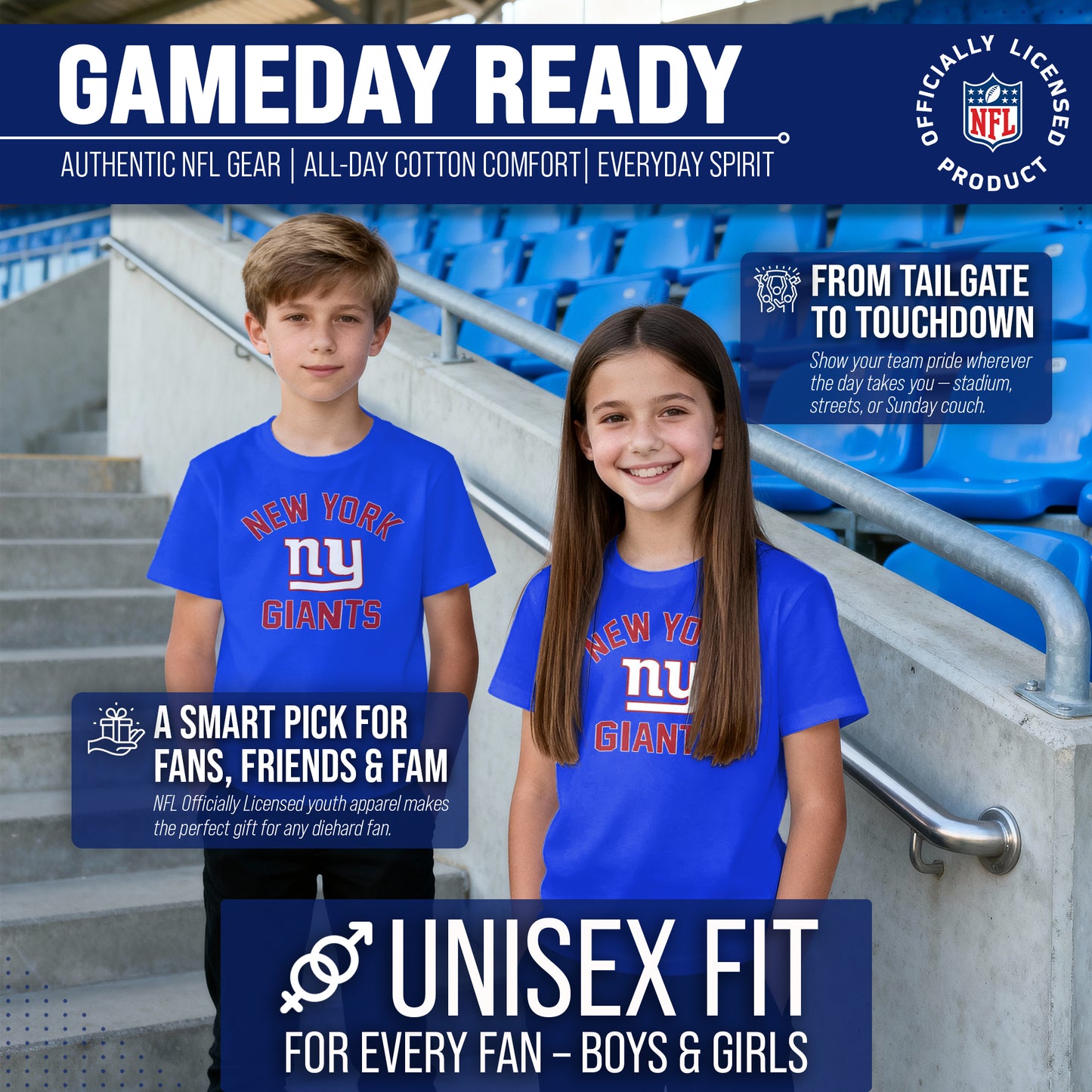 New York Giants NFL Youth Gameday Football T-Shirt - Royal