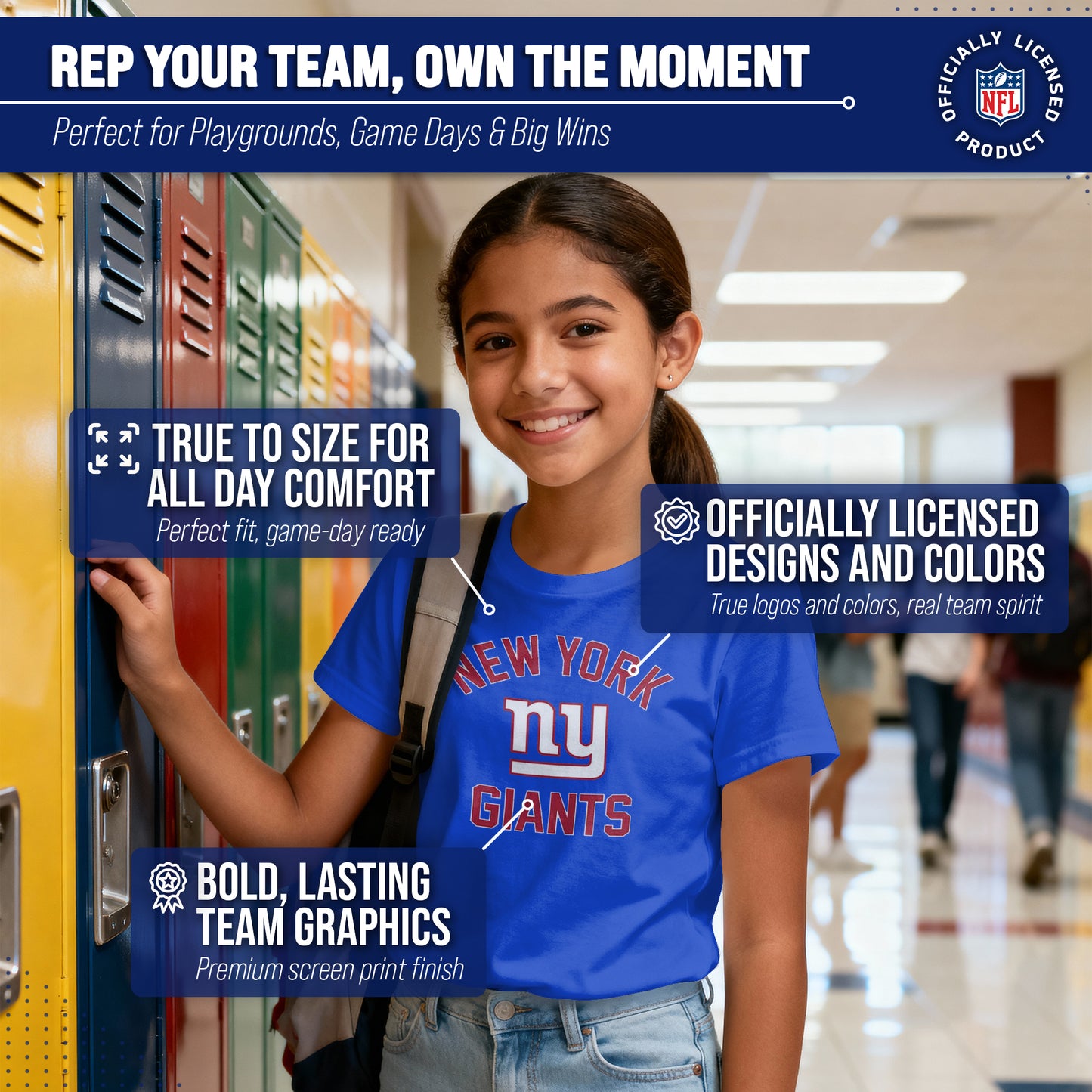 New York Giants NFL Youth Gameday Football T-Shirt - Royal