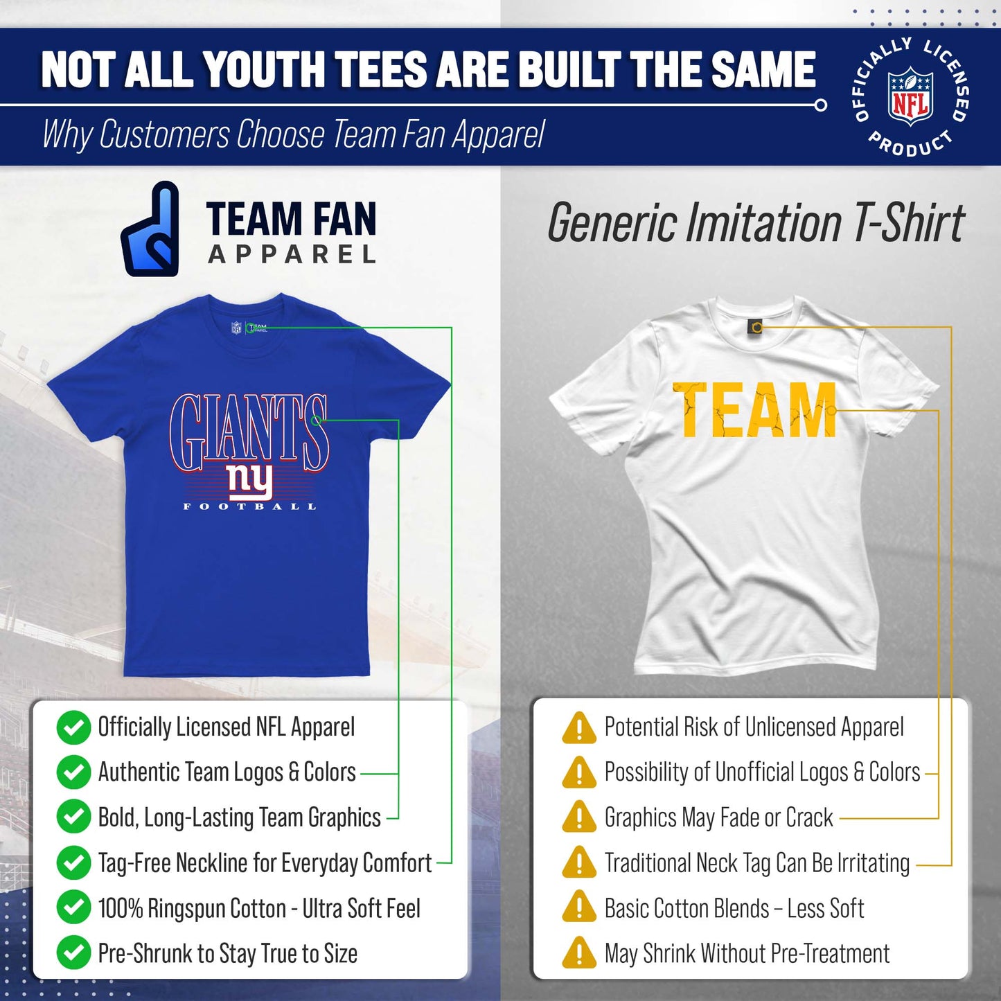 New York Giants NFL Youth Overtime Blueprint Football T-Shirt Unisex Tag Free Comfortable - Royal