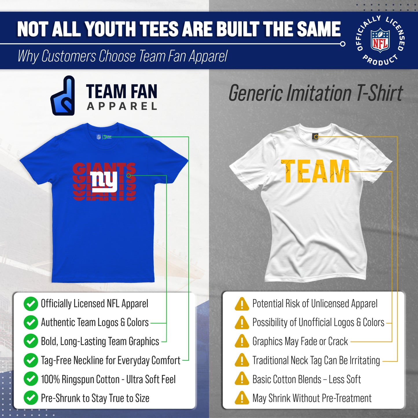 New York Giants NFL Youth Repeating Logo Football T-Shirt Unisex Tag Free Comfortable - Royal