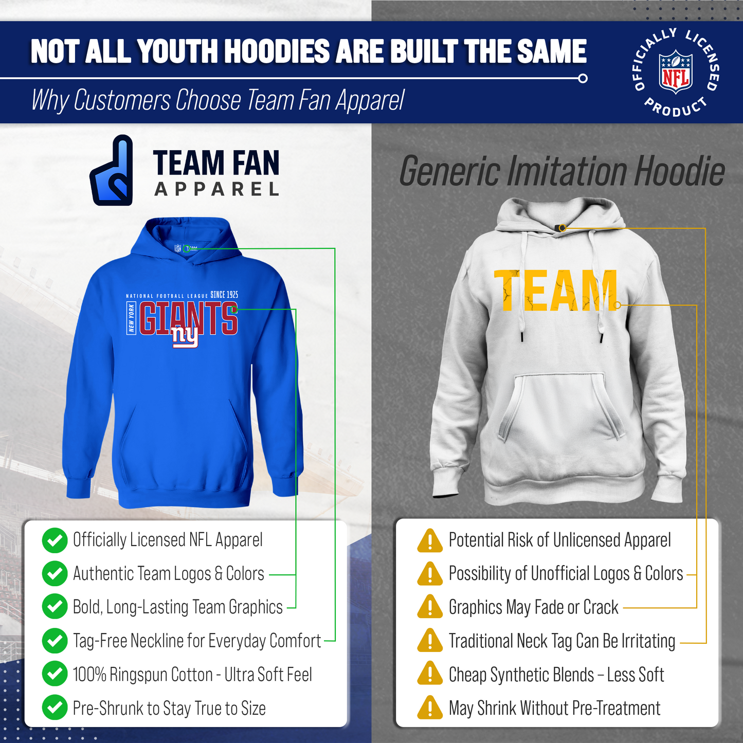 New York Giants NFL Youth Modern Endzone Football Fleece Hooded Sweatshirt - Royal