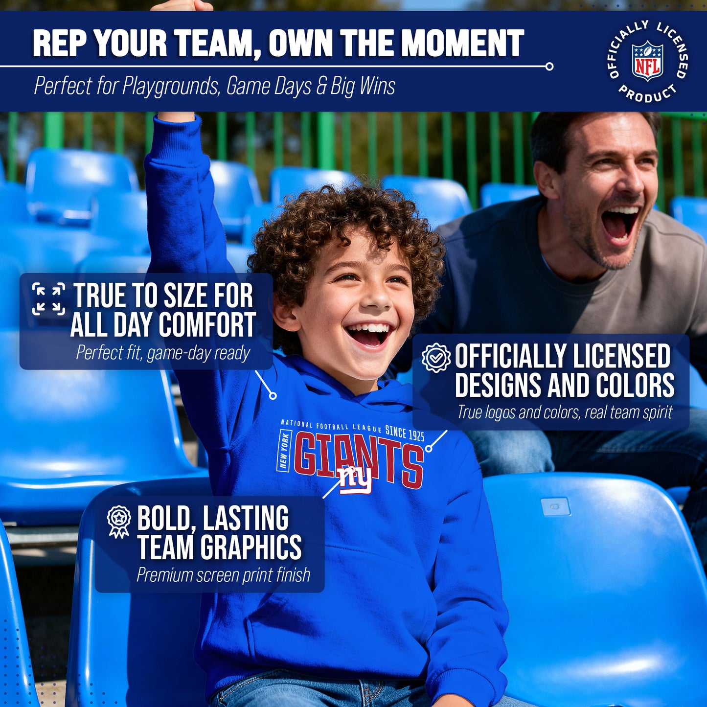 New York Giants NFL Youth Modern Endzone Football Fleece Hooded Sweatshirt - Royal