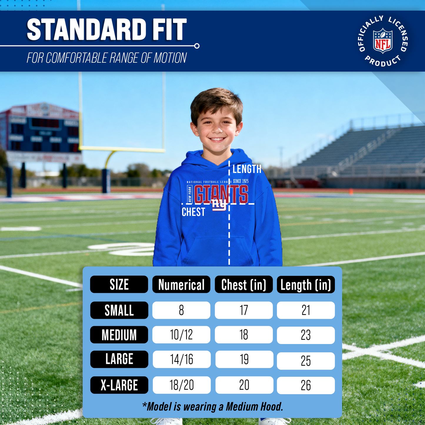 New York Giants NFL Youth Modern Endzone Football Fleece Hooded Sweatshirt - Royal