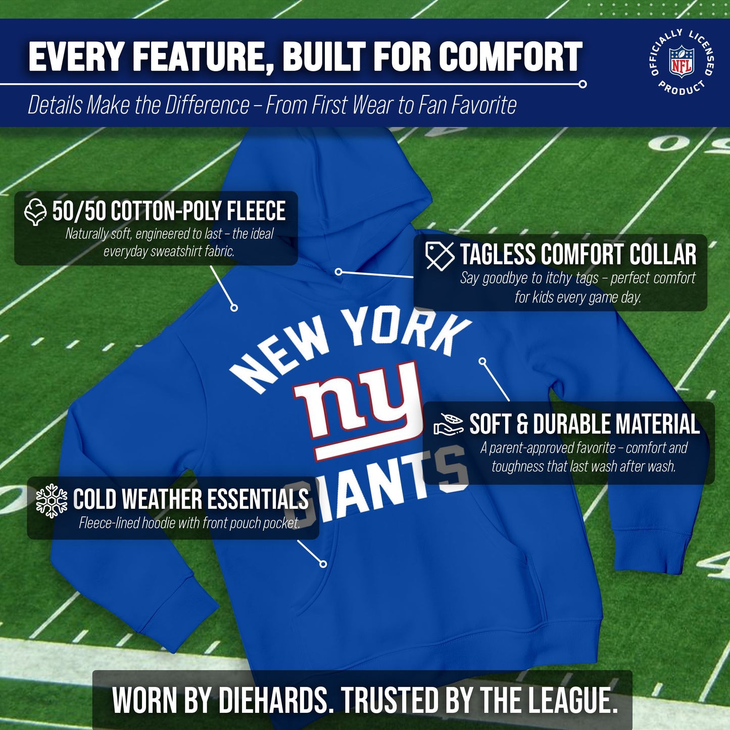 New York Giants NFL Youth Gameday Hooded Sweatshirt - Royal