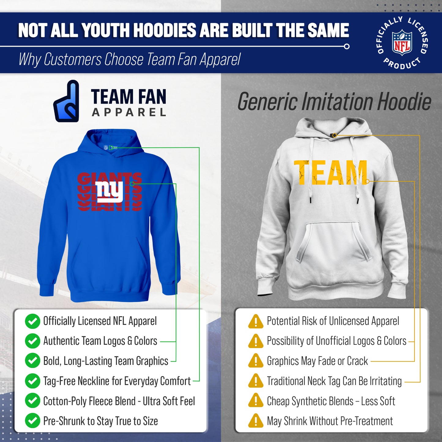 New York Giants NFL Youth Repeating Logo Football Fleece Hooded Sweatshirt - Royal
