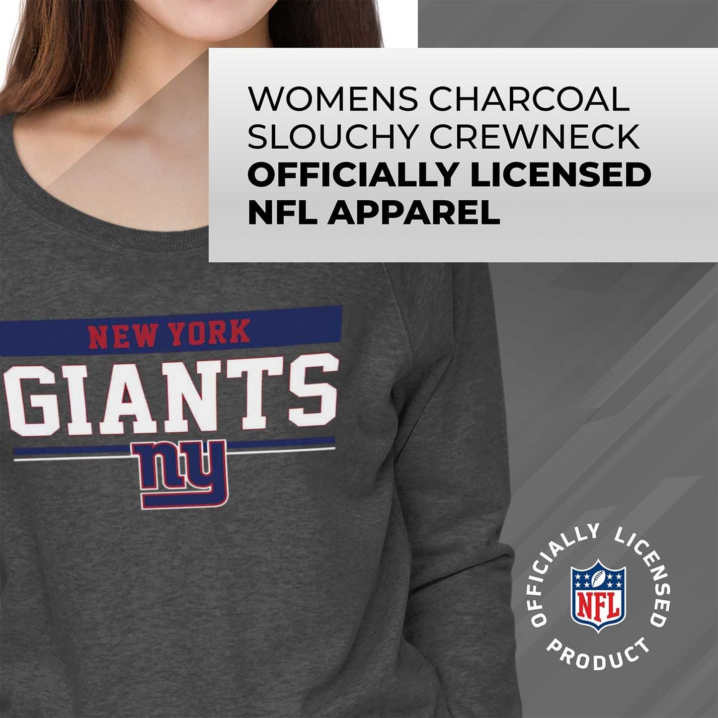 New York Giants NFL Womens Charcoal Crew Neck Football Apparel - Charcoal
